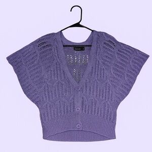 💜 The Limited Lavender Open Knit Short-Sleeve Cardigan (M)